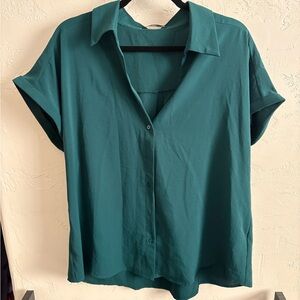 SHEIN Curve Teal Button-Front Short Sleeve Blouse | 1XL
